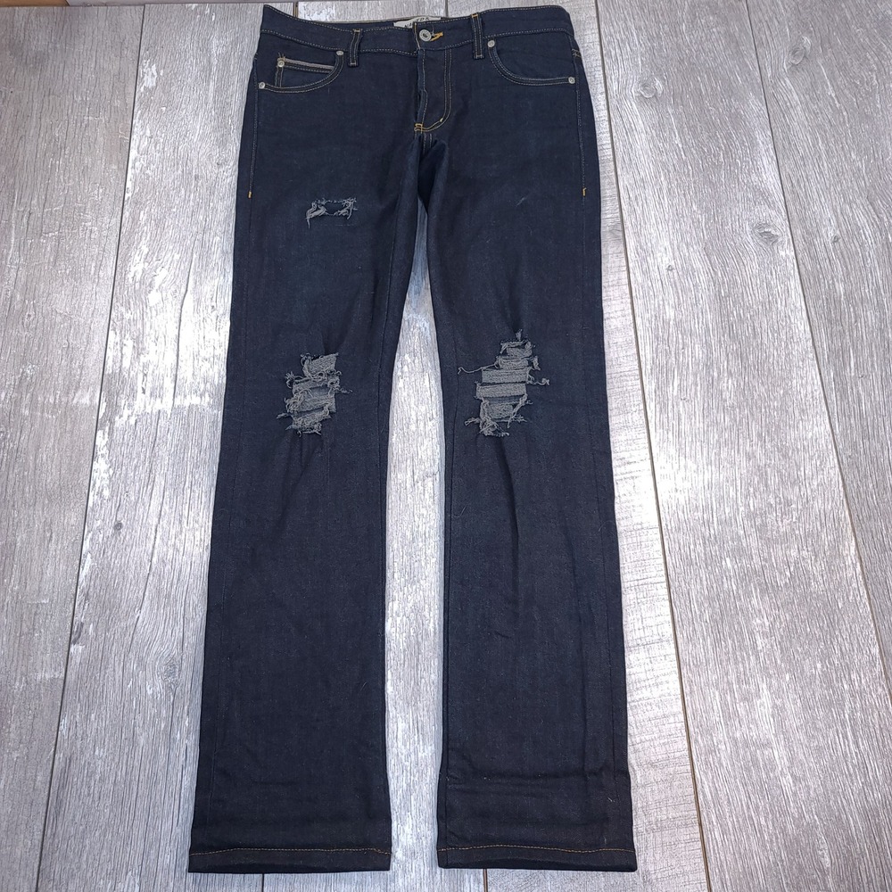 Naked & Famous Jeans Mens 31 Indigo Distressed Selvedge Slim Fit Denim Pants